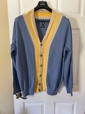 CAVI Colorblock Cardigan 3XL Blue Yellow Preppy Button Front Sweater